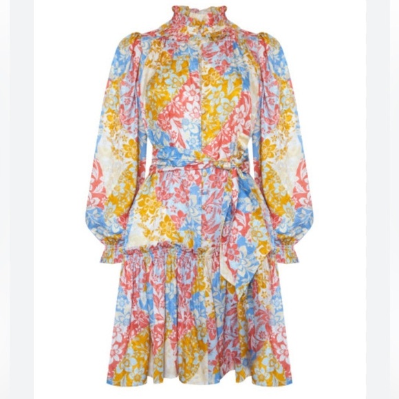 Hunter Bell Silk Blakely Dress In Flower Patchwork - Picture 2 of 11